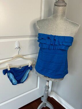 Massimo Blue Tankini Set Top M Bottoms L EUC